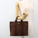 HERMES Her Line PM Tote Bag Canvas Brown Silver Auth LNZ607A-20