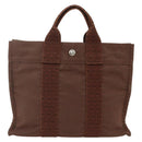 HERMES Her Line PM Tote Bag Canvas Brown Silver Auth LNZ607A-3