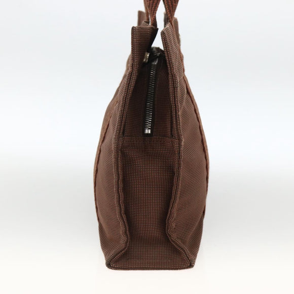 HERMES Her Line PM Tote Bag Canvas Brown Silver Auth LNZ607A