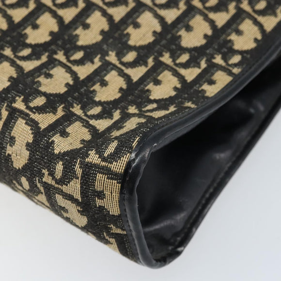 Christian Dior Trotter Canvas Shoulder Bag Navy Gold Auth LNZ621
