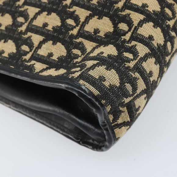Christian Dior Trotter Canvas Shoulder Bag Navy Gold Auth LNZ621