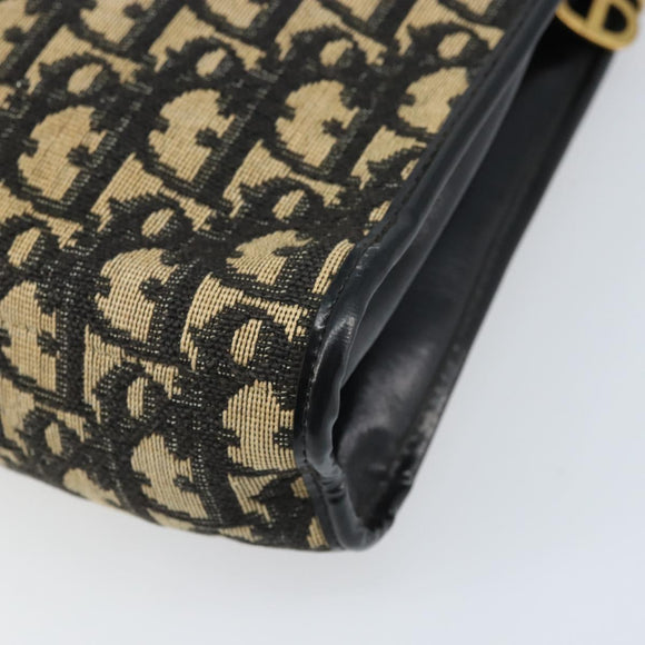 Christian Dior Trotter Canvas Shoulder Bag Navy Gold Auth LNZ621
