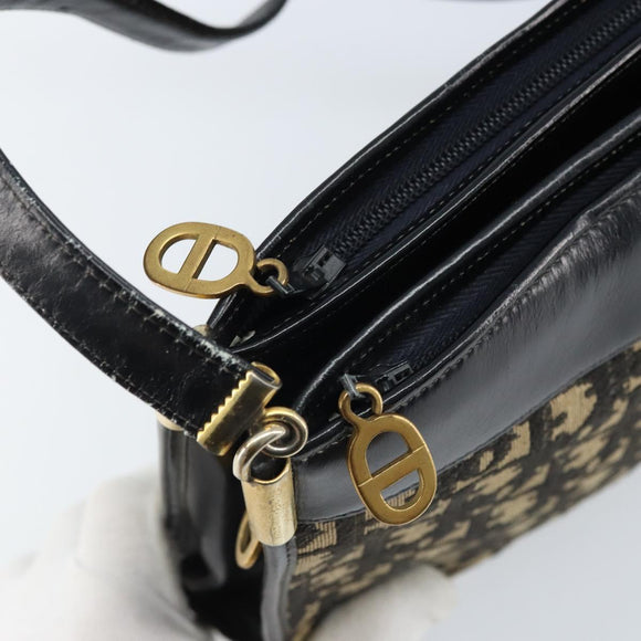 Christian Dior Trotter Canvas Shoulder Bag Navy Gold Auth LNZ621