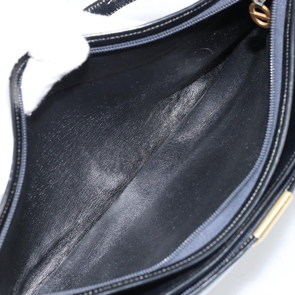 Christian Dior Trotter Canvas Shoulder Bag Navy Gold Auth LNZ621