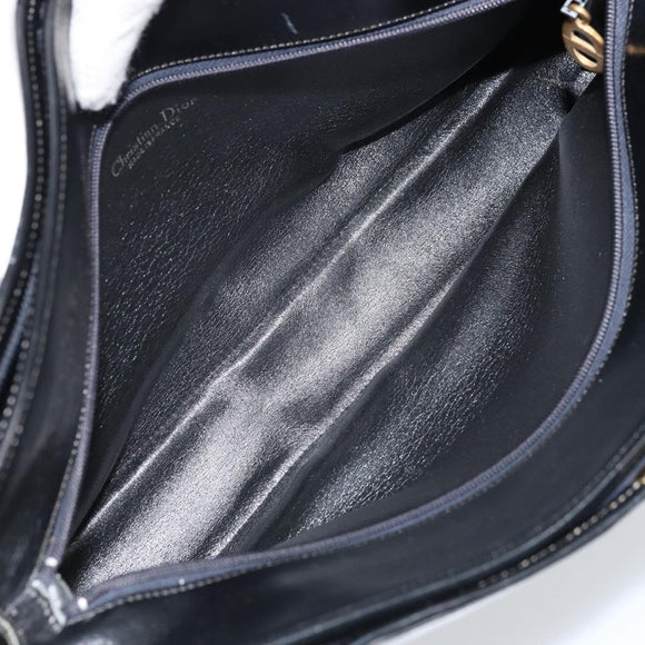 Christian Dior Trotter Canvas Shoulder Bag Navy Gold Auth LNZ621