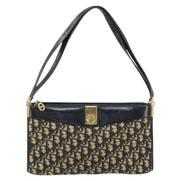 Christian Dior Trotter Canvas Shoulder Bag Navy Gold Auth LNZ621