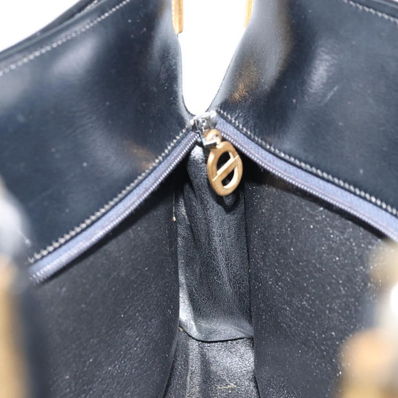 Christian Dior Trotter Canvas Shoulder Bag Navy Gold Auth LNZ621