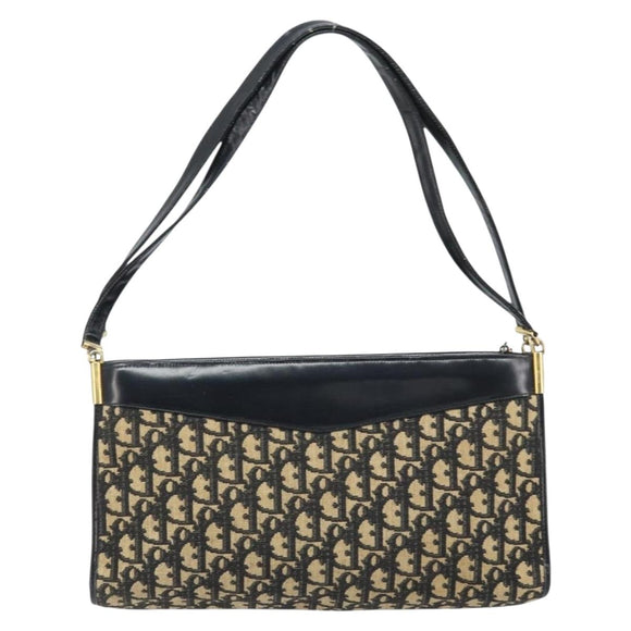 Christian Dior Trotter Canvas Shoulder Bag Navy Gold Auth LNZ621