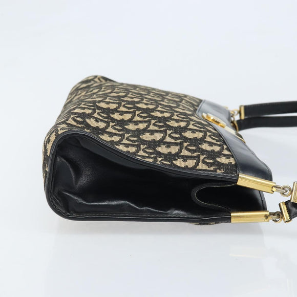 Christian Dior Trotter Canvas Shoulder Bag Navy Gold Auth LNZ621