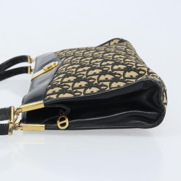 Christian Dior Trotter Canvas Shoulder Bag Navy Gold Auth LNZ621