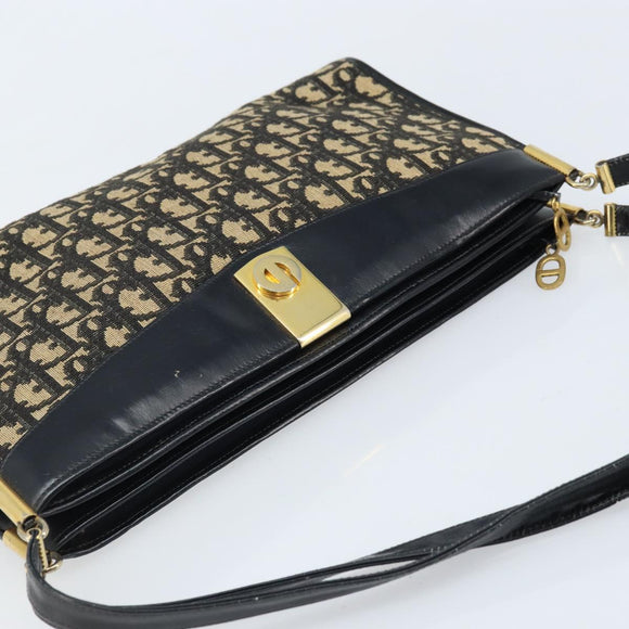 Christian Dior Trotter Canvas Shoulder Bag Navy Gold Auth LNZ621