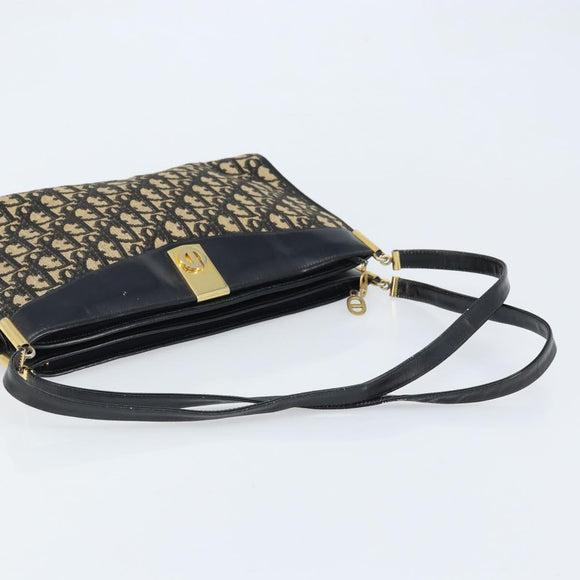 Christian Dior Trotter Canvas Shoulder Bag Navy Gold Auth LNZ621