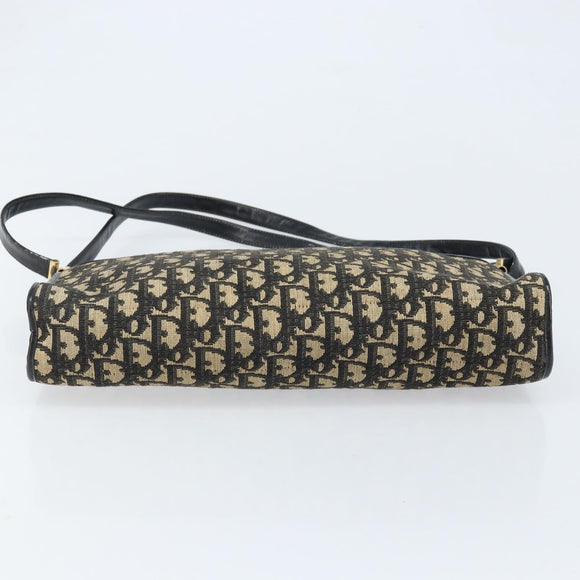 Christian Dior Trotter Canvas Shoulder Bag Navy Gold Auth LNZ621