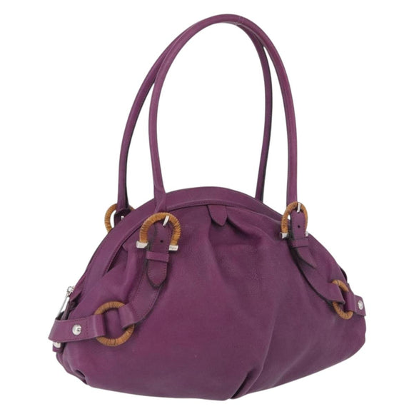 Salvatore Ferragamo Gancini Hand Bag Leather Purple Silver Auth LNZ629