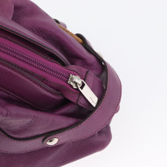 Salvatore Ferragamo Gancini Hand Bag Leather Purple Silver Auth LNZ629