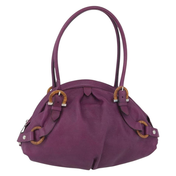 Salvatore Ferragamo Gancini Hand Bag Leather Purple Silver Auth LNZ629