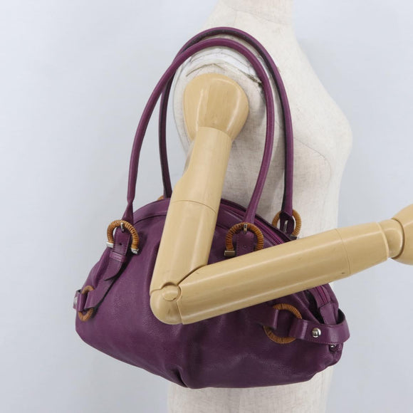 Salvatore Ferragamo Gancini Hand Bag Leather Purple Silver Auth LNZ629