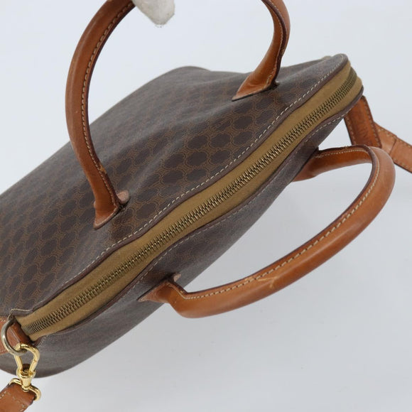 CELINE Macadam Canvas Hand Bag PVC Leather 2way Brown Gold Auth LNZ630