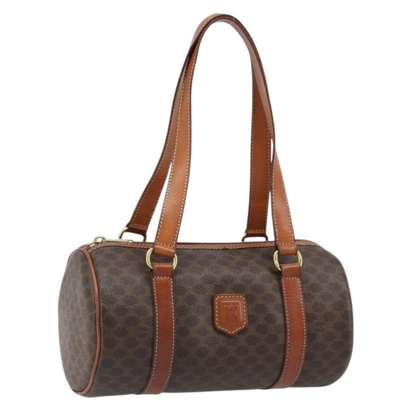 CELINE Macadam Canvas Hand Bag PVC Leather Brown Gold Auth LNZ631
