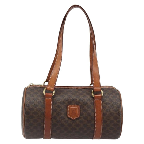 CELINE Macadam Canvas Hand Bag PVC Leather Brown Gold Auth LNZ631