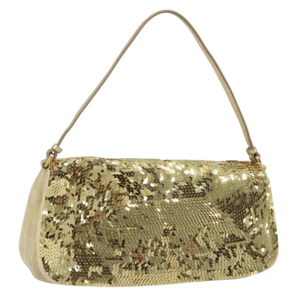 Miu Miu Shoulder Bag Sequin Gold Tone Auth LNZ632