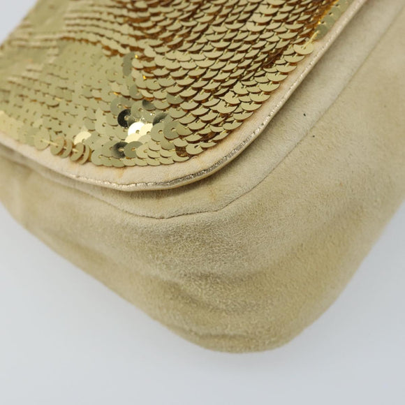 Miu Miu Shoulder Bag Sequin Gold Tone Auth LNZ632