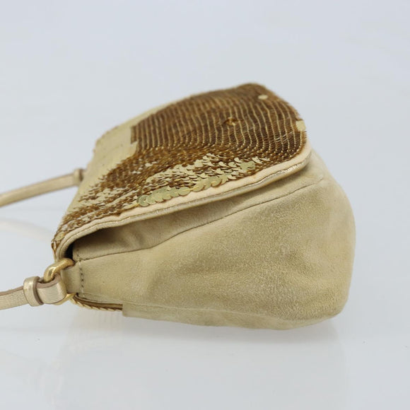 Miu Miu Shoulder Bag Sequin Gold Tone Auth LNZ632
