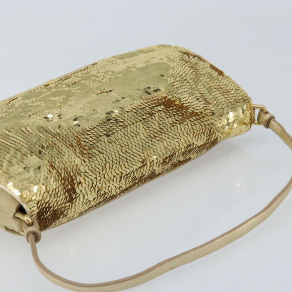 Miu Miu Shoulder Bag Sequin Gold Tone Auth LNZ632