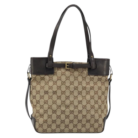 GUCCI GG Canvas Hand Bag Beige Gold 107757 Auth LNZ637