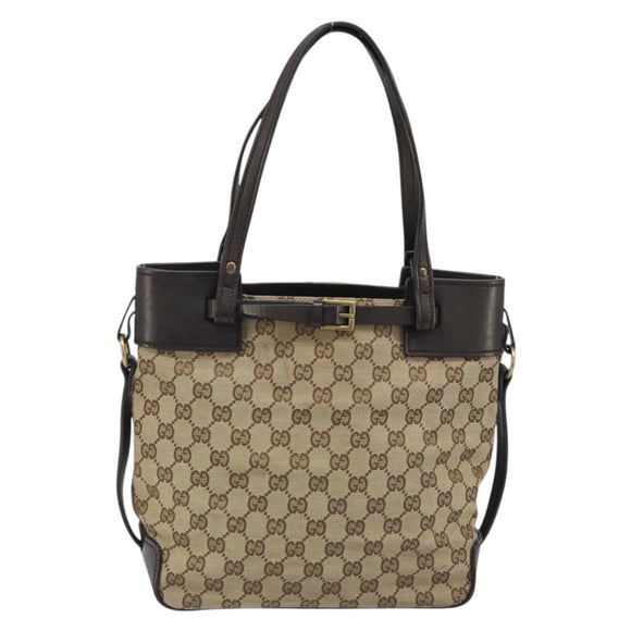 GUCCI GG Canvas Hand Bag Beige Gold 107757 Auth LNZ637