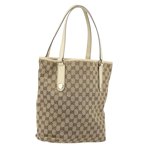GUCCI GG Canvas Tote Bag Beige Gold 153009 Auth LNZ639