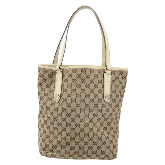 GUCCI GG Canvas Tote Bag Beige Gold 153009 Auth LNZ639