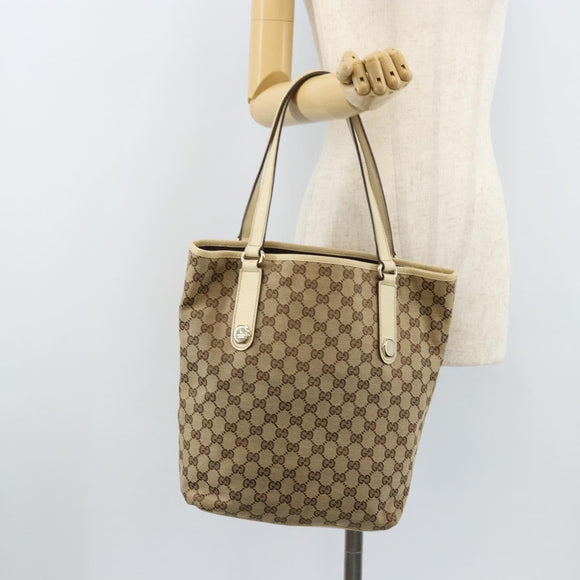 GUCCI GG Canvas Tote Bag Beige Gold 153009 Auth LNZ639