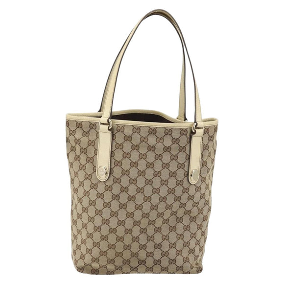 GUCCI GG Canvas Tote Bag Beige Gold 153009 Auth LNZ639