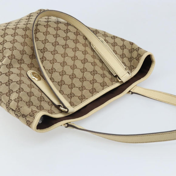 GUCCI GG Canvas Tote Bag Beige Gold 153009 Auth LNZ639