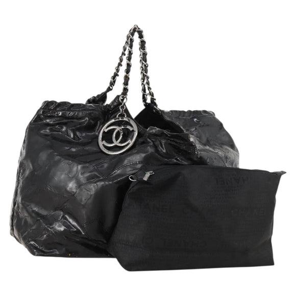 CHANEL COCO Mark Chain Shoulder Bag Patent leather Black Silver CC Auth LNZ641