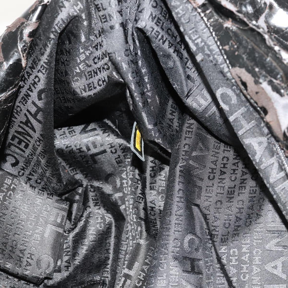 CHANEL COCO Mark Chain Shoulder Bag Patent leather Black Silver CC Auth LNZ641