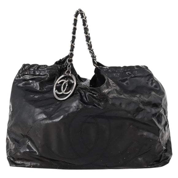 CHANEL COCO Mark Chain Shoulder Bag Patent leather Black Silver CC Auth LNZ641