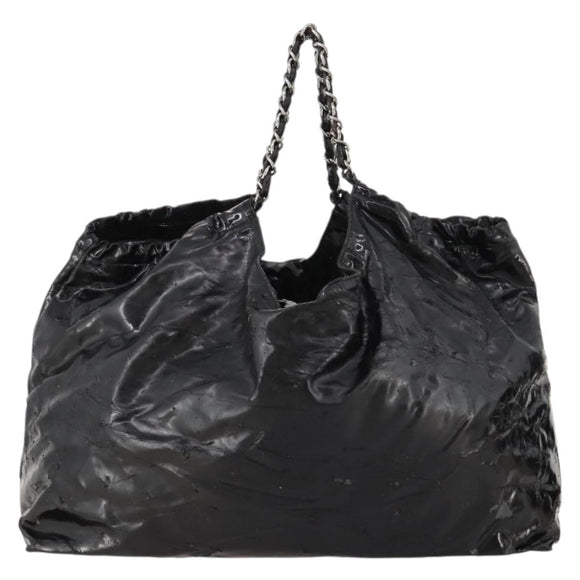 CHANEL COCO Mark Chain Shoulder Bag Patent leather Black Silver CC Auth LNZ641