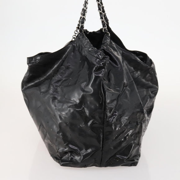 CHANEL COCO Mark Chain Shoulder Bag Patent leather Black Silver CC Auth LNZ641