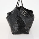 CHANEL COCO Mark Chain Shoulder Bag Patent leather Black Silver CC Auth LNZ641-4
