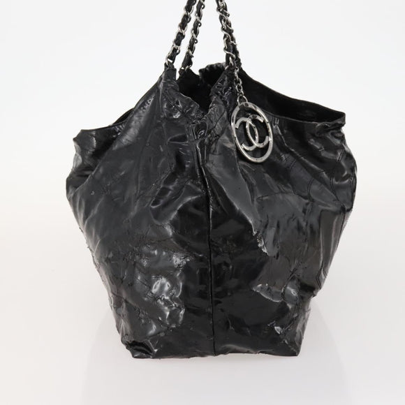 CHANEL COCO Mark Chain Shoulder Bag Patent leather Black Silver CC Auth LNZ641