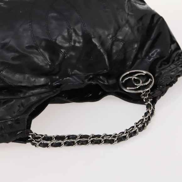 CHANEL COCO Mark Chain Shoulder Bag Patent leather Black Silver CC Auth LNZ641