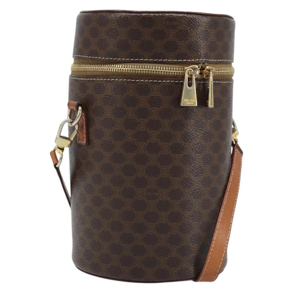 CELINE Macadam Canvas Shoulder Bag PVC Leather Brown Gold Auth LNZ654A