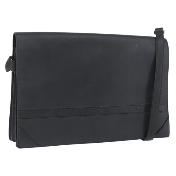 CELINE Shoulder Bag Leather Black Gold Auth LNZ656