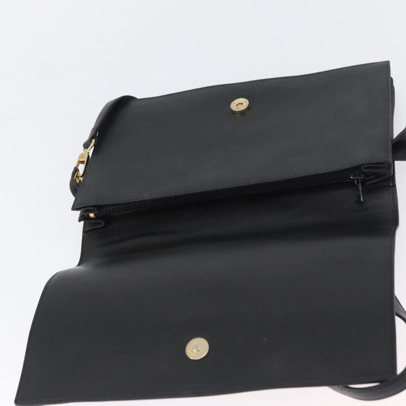 CELINE Shoulder Bag Leather Black Gold Auth LNZ656