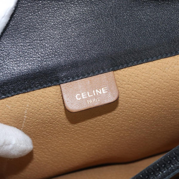 CELINE Shoulder Bag Leather Black Gold Auth LNZ656