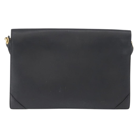 CELINE Shoulder Bag Leather Black Gold Auth LNZ656