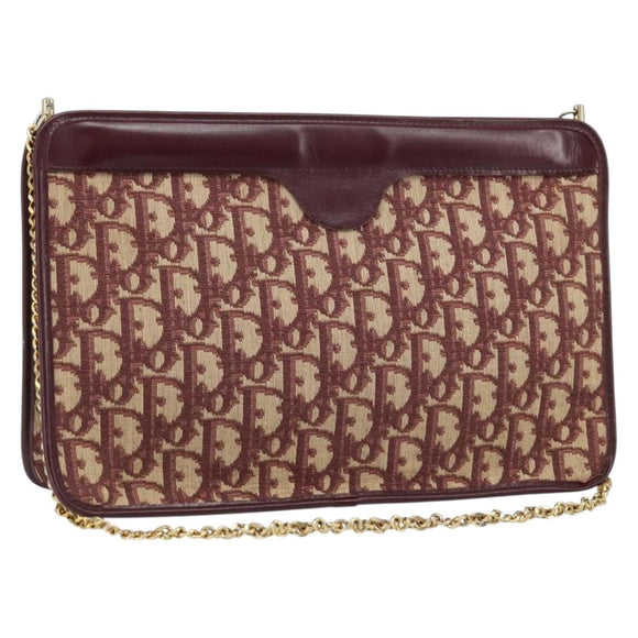 Christian Dior Trotter Canvas Chain Shoulder Bag Red Gold Auth LNZ657