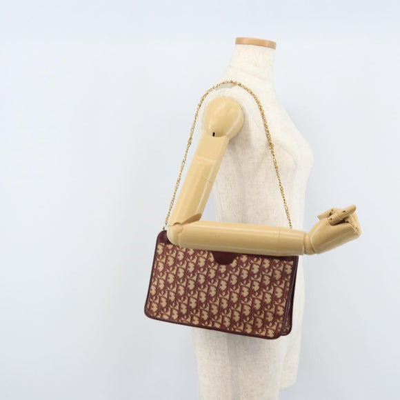 Christian Dior Trotter Canvas Chain Schoudertas Rood Goud Origineel LNZ657